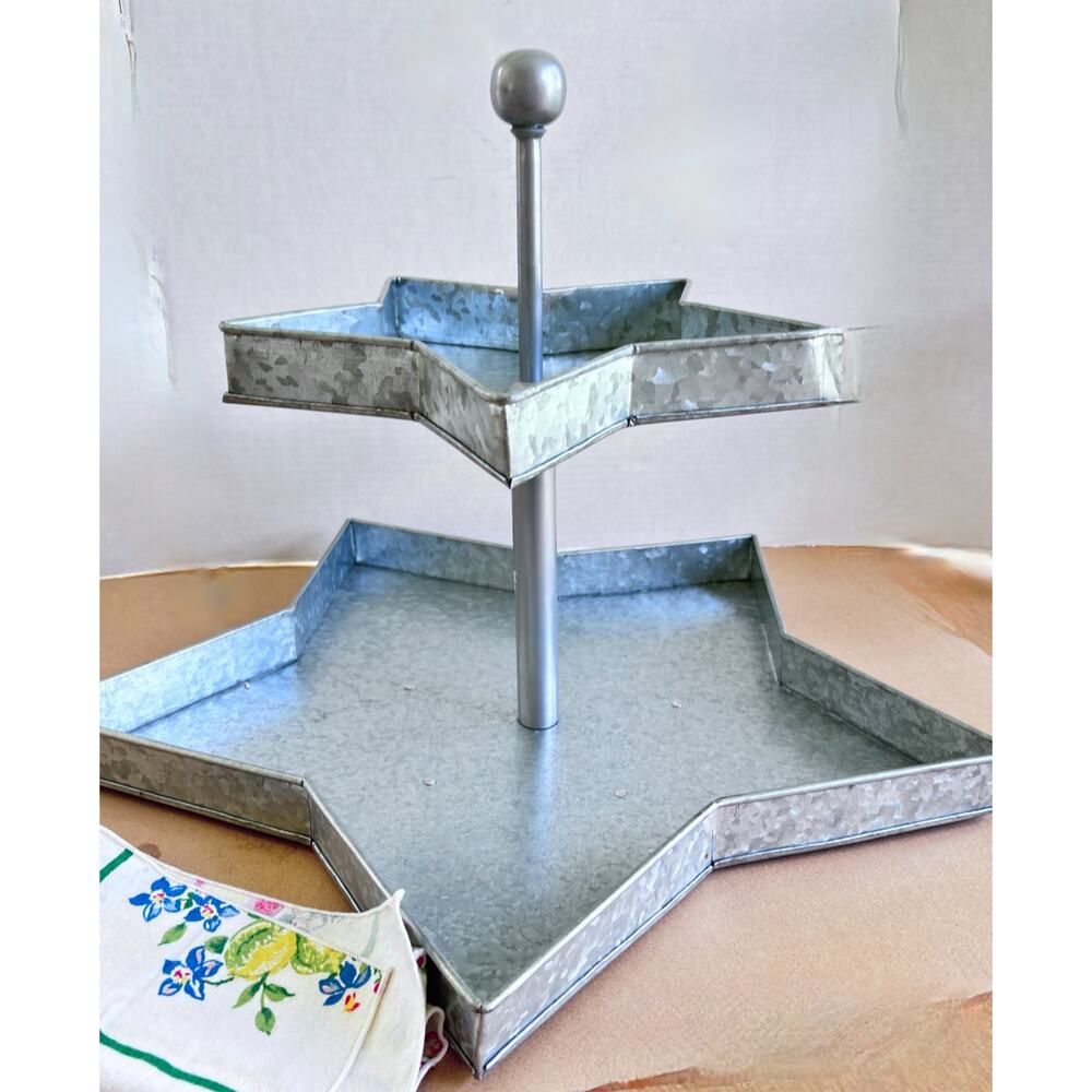Pottery Barn Star Tiered Tray Galvanized 2 Tier Stand Farmhouse Decor